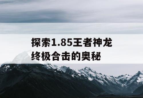 探索1.85王者神龙终极合击的奥秘