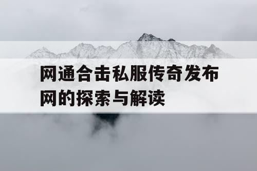 网通合击私服传奇发布网的探索与解读