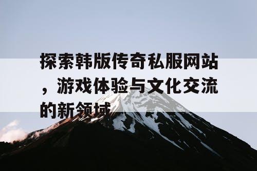 探索韩版传奇私服网站，游戏体验与文化交流的新领域