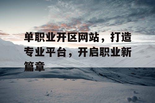 单职业开区网站，打造专业平台，开启职业新篇章
