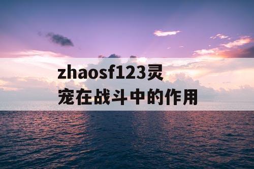 zhaosf123灵宠在战斗中的作用