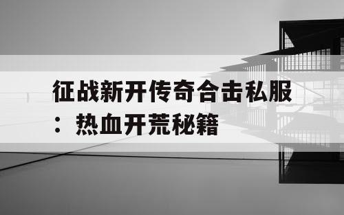 征战新开传奇合击私服：热血开荒秘籍