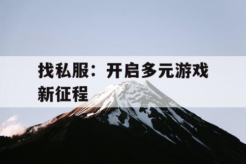 找私服：开启多元游戏新征程