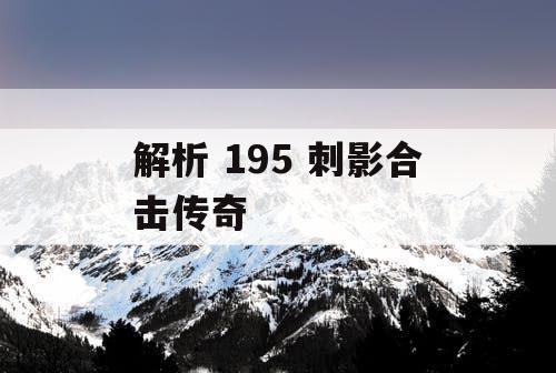解析 195 刺影合击传奇