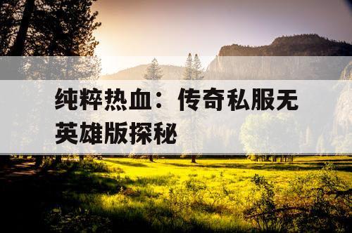 纯粹热血：传奇私服无英雄版探秘