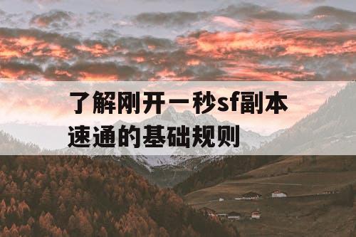 了解刚开一秒sf副本速通的基础规则